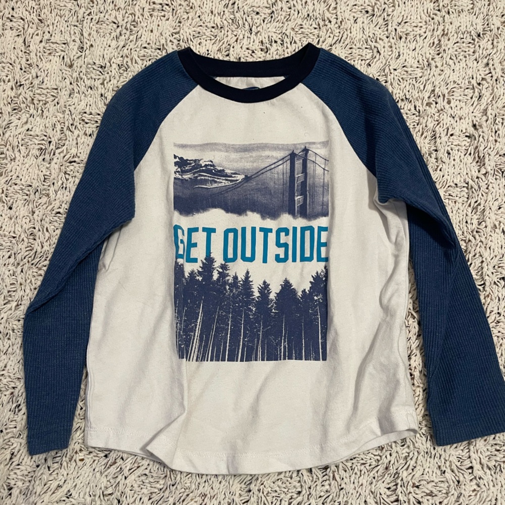 Old Navy Blue and White 'Get Outside' Long Sleeve Raglan Tee